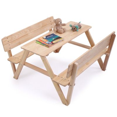 Patio Kids Wooden Dining Table with Bench Seat
