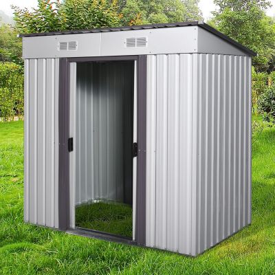4 x 6 ft Metal Yard Tool Shed Storage Outdoor Shed with 2 Sliding Doors