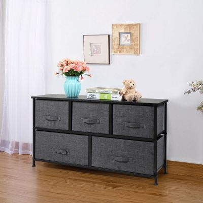 Black 2 Tier 5-Drawer Fabric Dresser Storage Chest