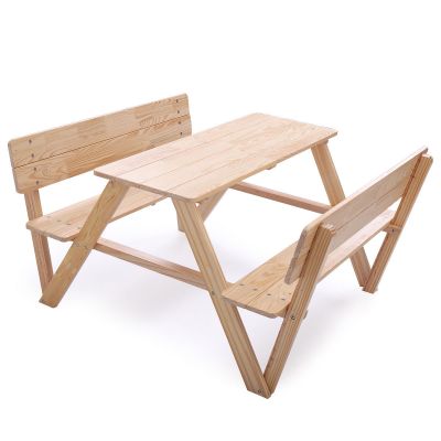 Patio Kids Wooden Dining Table with Bench Seat