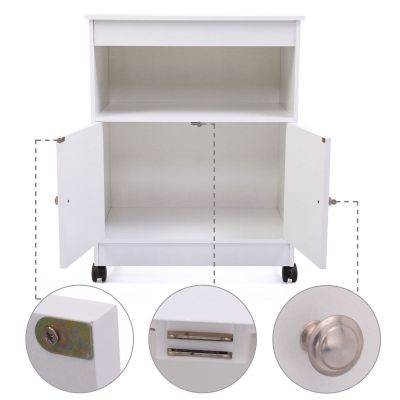 White Rolling Microwave Cart W/Pantry Storage, Shelf