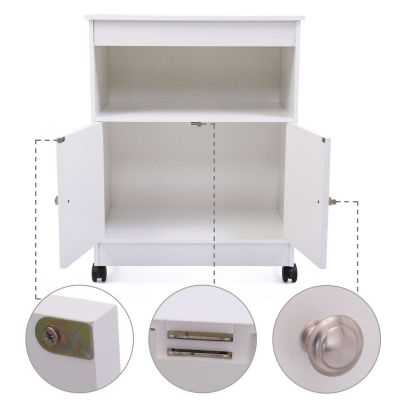 White Rolling Microwave Cart W/Pantry Storage, Shelf