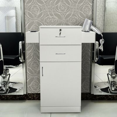 White Salon Standing Drawers & Cabinet W/Holders