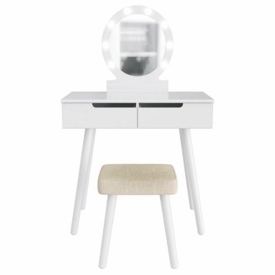 Modern Dressing Table Set W/3 LED-Colored Mirror 