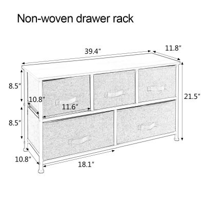 Black 2 Tier 5-Drawer Fabric Dresser Storage Chest
