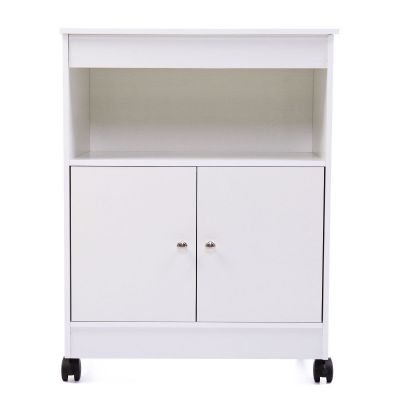 White Rolling Microwave Cart W/Pantry Storage, Shelf