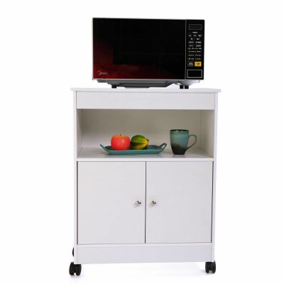 White Rolling Microwave Cart W/Pantry Storage, Shelf