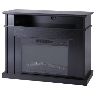 Black Electric Fake Fireplace TV Stand Heating Media Console