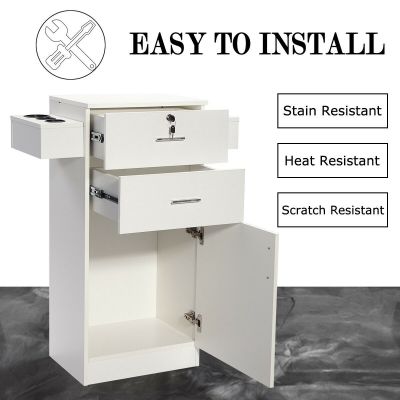 White Salon Standing Drawers & Cabinet W/Holders