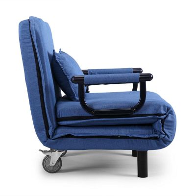 Extra Long Blue Convertible Single Bed Chair Sleeper Chair That Turns Into A Bed W/ 2 Caster
