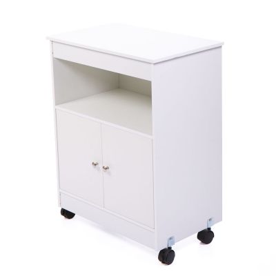 White Rolling Microwave Cart W/Pantry Storage, Shelf