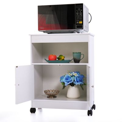 White Rolling Microwave Cart W/Pantry Storage, Shelf