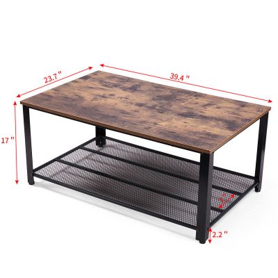 2 Tier Rectangular Wood Cocktail Coffee Table with Shelf