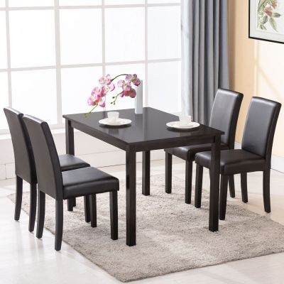 4 Pcs Black Faux Leather Dining Room Chair W/Wood Leg