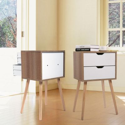 2 Pcs Modern Wood White Minimalist Bedside Table