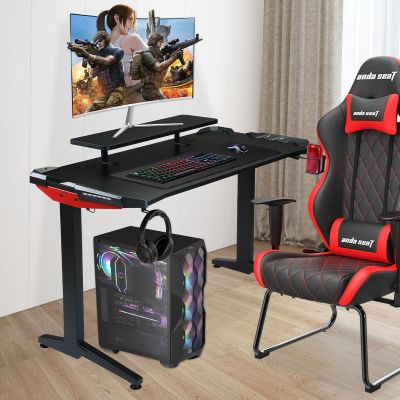 48’’ LED Light PC Gaming Desk W/Monitor Stand