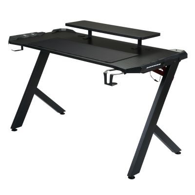 48’’ LED Light PC Gaming Desk W/Monitor Stand-R-shaped