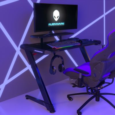 48’’ LED Light PC Gaming Desk W/Monitor Stand