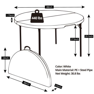 48” Foldable Portable Round Dining Room Table