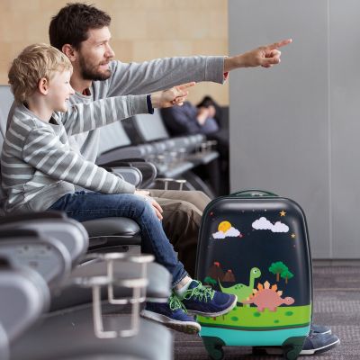 2 Pcs Kid Carry on Suitcase with Spinner Wheels for Boys, Dinosaur