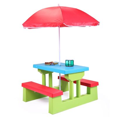 Kid Play Table and Chairs Activity W/Umbrella