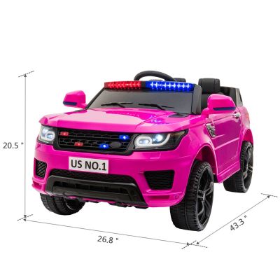 RC 12V Powered Kids Ride On Police Car W/Megaphone-Pink