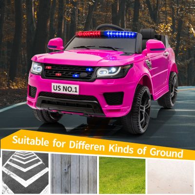 RC 12V Powered Kids Ride On Police Car W/Megaphone-Pink