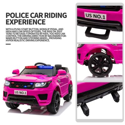 RC 12V Powered Kids Ride On Police Car W/Megaphone-Pink