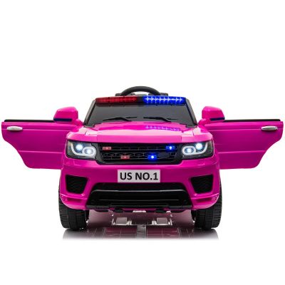 RC 12V Powered Kids Ride On Police Car W/Megaphone-Pink