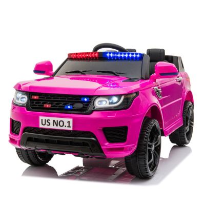 RC 12V Powered Kids Ride On Police Car W/Megaphone-Pink