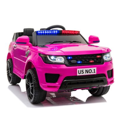 RC 12V Powered Kids Ride On Police Car W/Megaphone-Pink