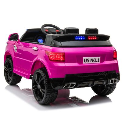 RC 12V Powered Kids Ride On Police Car W/Megaphone-Pink