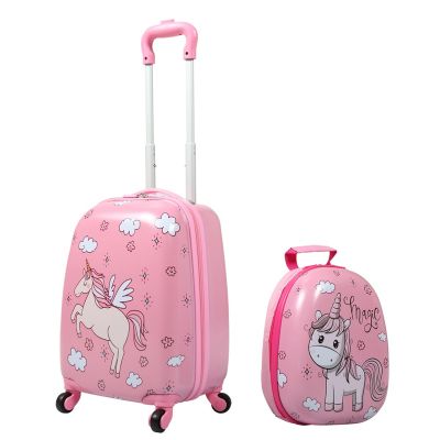 2 Pcs Kid Luggage Set, 12” Backpack & 16” Kid Carry on Suitcase with Spinner Wheels, Unicorn
