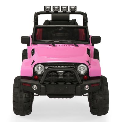 JAXPETY 12 V Kids Jeep Wrangler Electric Car with Remote Control&Abreast Lights -Pink