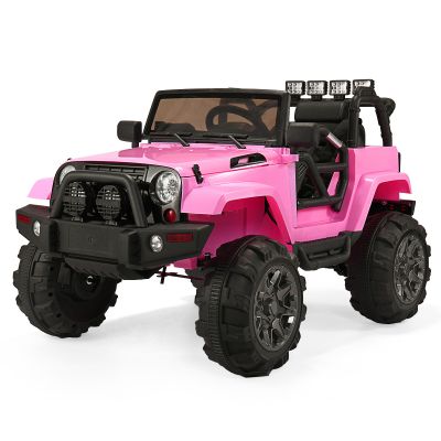 JAXPETY 12 V Kids Jeep Wrangler Electric Car with Remote Control&Abreast Lights -Pink
