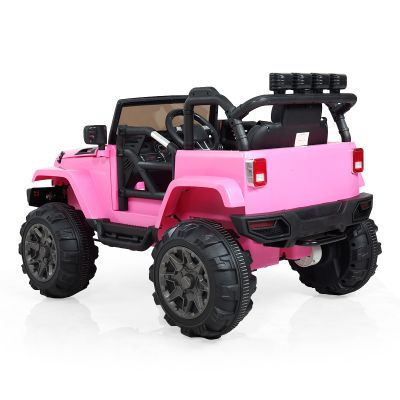 JAXPETY 12 V Kids Jeep Wrangler Electric Car with Remote Control&Abreast Lights -Pink