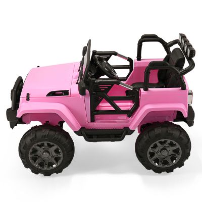 JAXPETY 12 V Kids Jeep Wrangler Electric Car with Remote Control&Abreast Lights -Pink