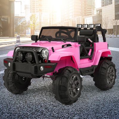 JAXPETY 12 V Kids Jeep Wrangler Electric Car with Remote Control&Abreast Lights -Pink