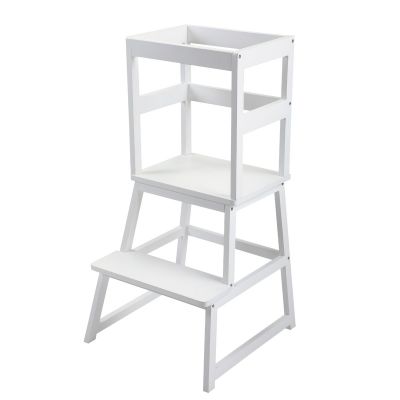 Kid Step Stool with Safety Rail, Children Kitchen Helper Tower for Toddler 18 Months to 3 Years Old, White