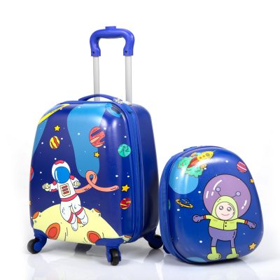 2 Pcs Kid Luggage Set, Kids Carry-on Suitcase with Spinner Wheels, Gift for Children, Blue ( Astronaut )