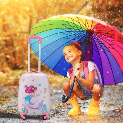 Kid Luggage w/Wheels for Girls, Toddler Rolling 16in Suitcase w/12in Backpack, Girl Travel Carry-on, Mermaid