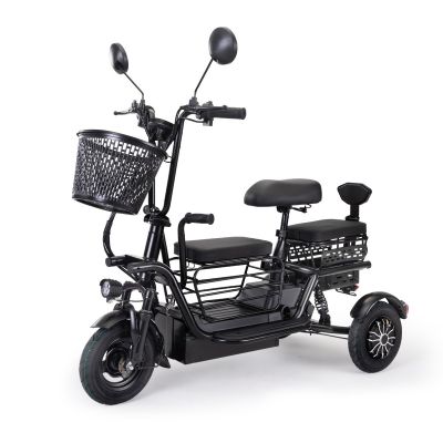 48V Foldable Electric Tricycle for Adults, Electric Trike with 3 Seats, 3 Baskets, Remote Alarm System, LED Display, Black