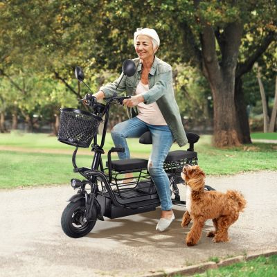 48V Foldable Electric Tricycle for Adults, Electric Trike with 3 Seats, 3 Baskets, Remote Alarm System, LED Display, Black