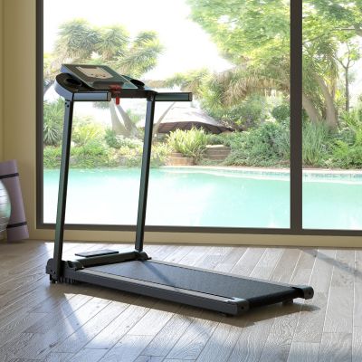 Folding Electric Treadmill, 2.0HP Running Machine with 12 Preset Program LED Display MP3 Walking Jogging for Home Office Gym, Black
