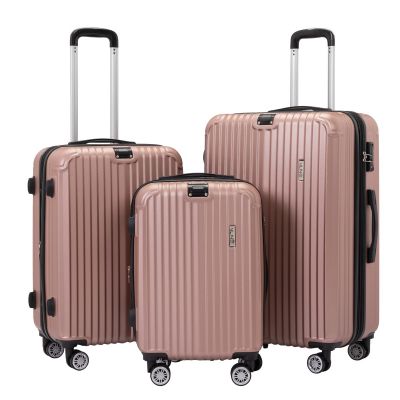3 Piece Luggage Set (20" 24" 28") Expandable Suitcase w/ Spinner Wheels, Lightweight Carry-On TSA Lock, Rose gold