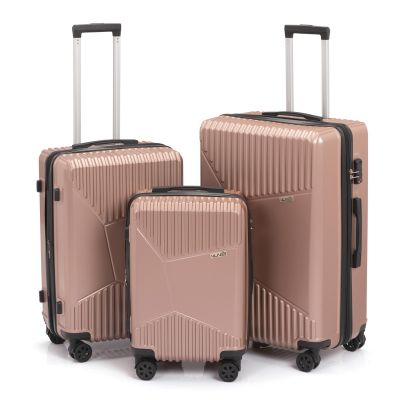 3 PCs Luggage Set (20" 24" 28") Expandable Suitcase w/ Spinner Wheels, Lightweight Carry-On TSA Lock,  Rose gold 