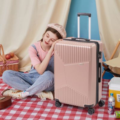 3 PCs Luggage Set (20" 24" 28") Expandable Suitcase w/ Spinner Wheels, Lightweight Carry-On TSA Lock,  Rose gold 