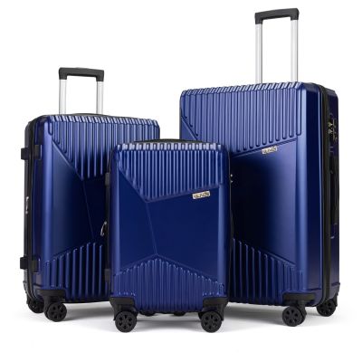 3 PCs Luggage Set (20" 24" 28") Expandable Suitcase w/ Spinner Wheels, Lightweight Carry-On TSA Lock, Dark Blue