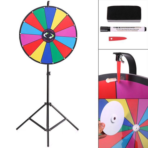24" Editable Dry Erase Color Prize Wheel Arylic Board W/Adjustable Tripod Stand 