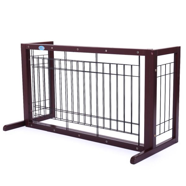 Dark Brown JAXPETY Pet Fence Gate Free Standing Adjustable Dog Gate with Pine Wood Construction Indoor 